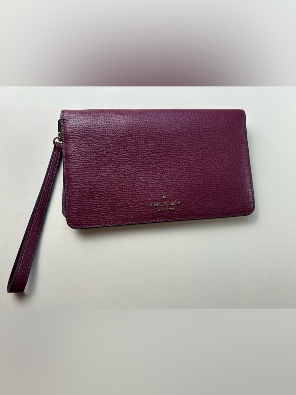 kate spade Plum Leather Wristlet Clutch with Detachable Strap
